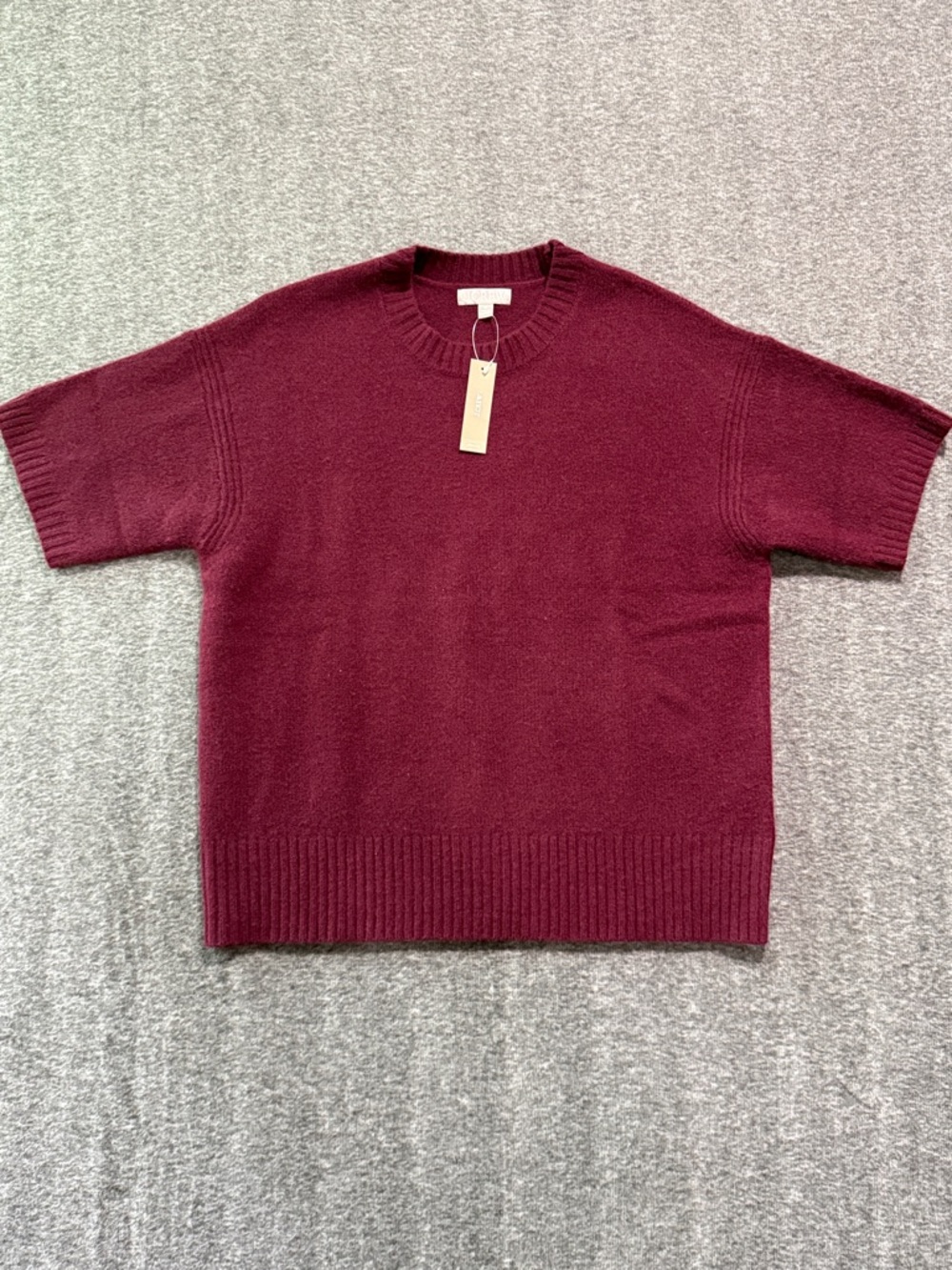 J. Crew Oversized Crewneck Short-Sleeve Lamb’s Wool Sweater Burgundy Size XS NWT